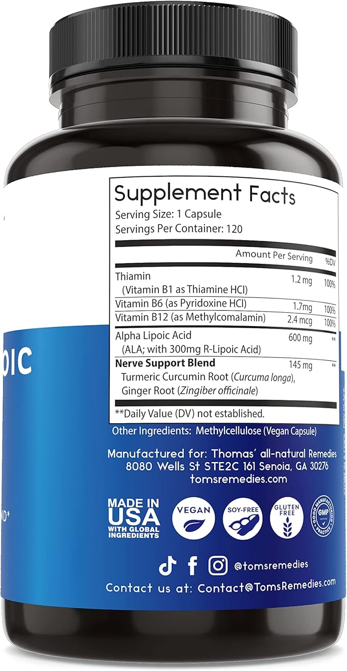 Thomas' all-natural Remedies Alpha Lipoic Acid 600mg, 120 120 Capsules