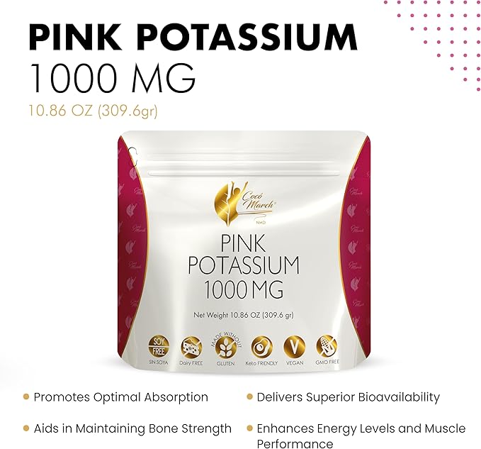 Pink Potassium Powder by Cocó March – Supports Heart Health, Muscle Function, and Bone Health. Gluten Free, Dairy Free, Non-GMO, Soy Free, Vegan, Keto Friendly – 10.86 oz (309.6 g)