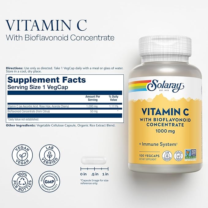 Solaray Vitamin C with Bioflavonoid Concentrate 1000mg - 100 Servings, 100 VegCaps