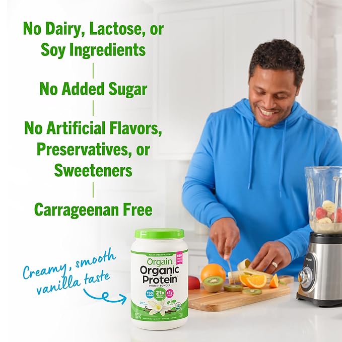 Orgain Organic Vegan Protein Powder, Vanilla Bean 21g Plant 4g Prebiotic 2.03 lb