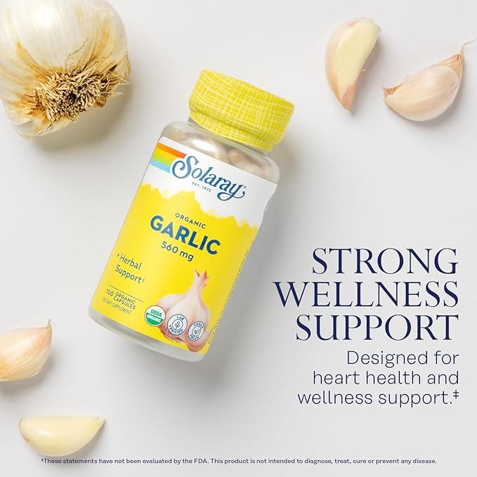 Solaray Organic Garlic Pills 560 mg 60-Day Money-Back 100 Servings, 100 VegCaps