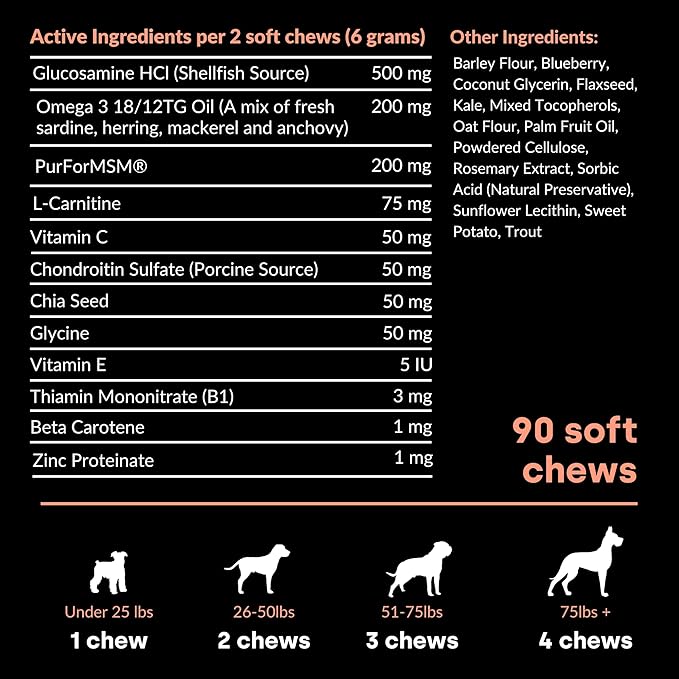 Joint & Recovery | 2-in-1 Joint & Muscle Chews. Joint Support Supplement for Dogs. Helps with Arthritis or Prevention from Hip & Joint Pain. for All Life Stages. Tasty Trout Flavor.