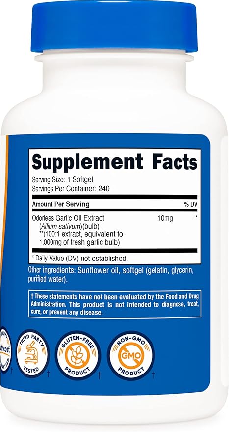 Nutricost Garlic 1000mg, 240 Softgels (3 Bottles)