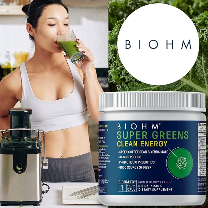 BIOHM Super Greens Clean Energy 30 Servings 34 Natural