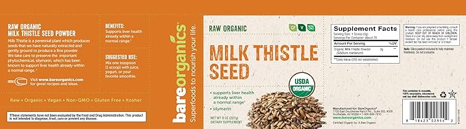BareOrganics Milk Thistle Seed Powder, Superfood 8 Ounces