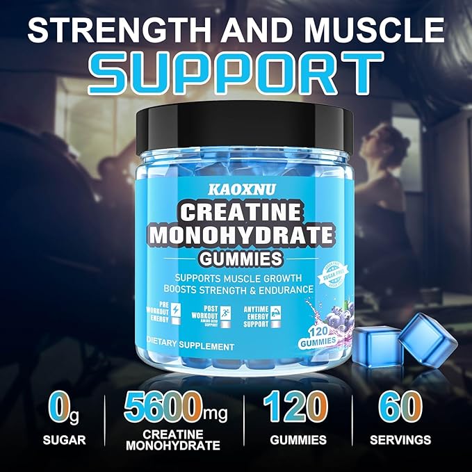 2 Pack Creatine Monohydrate Gummies 5000mg for Men & Women, 120 CT Chewable Creatine Monohydrate for Muscle Support, Energy Boost, 5g of Creatine Monohydrate per Serving - Sugar Free,Vegan