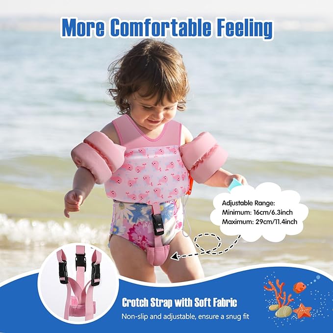 Moko Toddler Swim Vest for Kids, 20-50 lbs/22-66 lbs Clearance Swim Arm Band Cartoon Swimming Wings Pool Float Vests Sleeves Shoulder Straps Arm Floaties for Children Learn to Swim