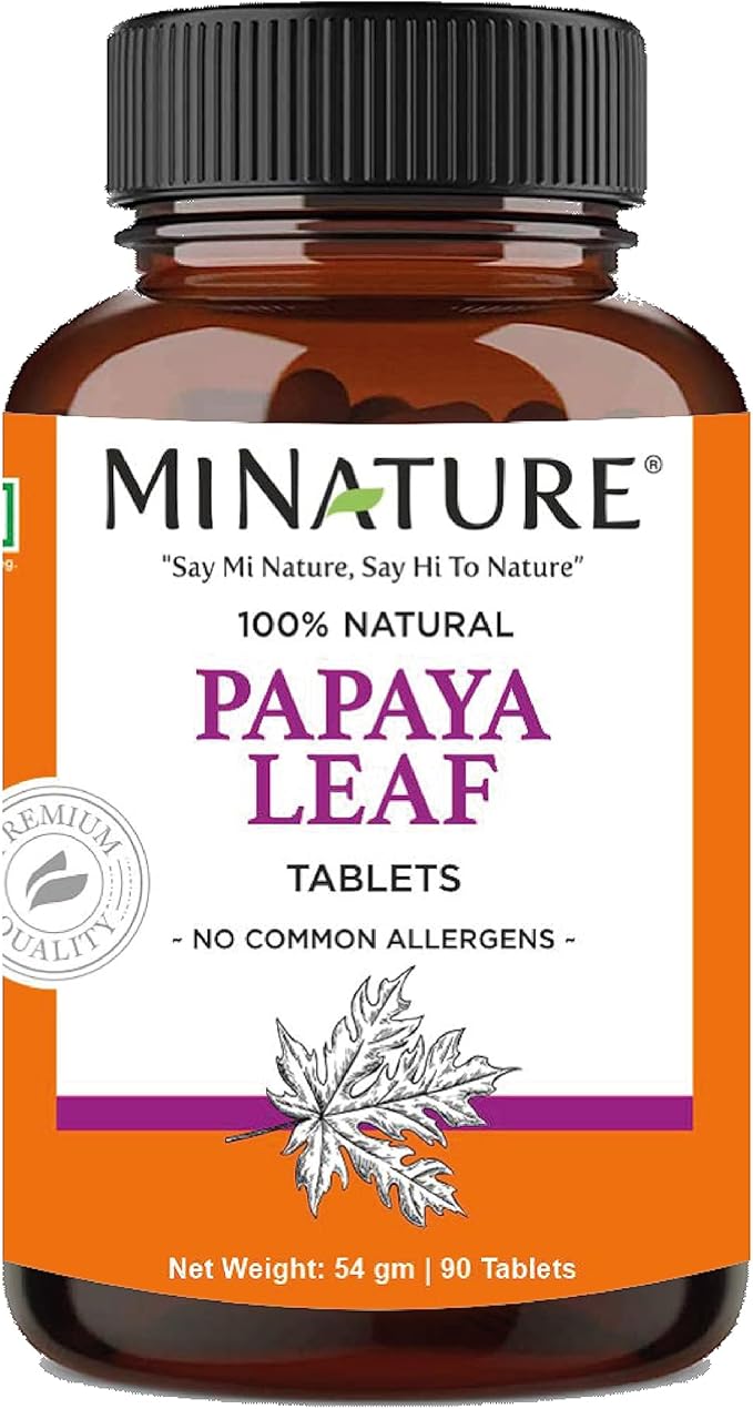 Papaya Leaf Tablets by mi Nature| 90 Tablets, 1000 mg| 45 Days