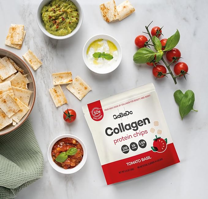 10-Pack Collagen Protein Chips - Sweet Chilli Pepper & Tomato Basil Flavors - 13g Protein Per Bag, GMO-Free, Gluten-Free, Tasty Savory Collagen Protein Snack