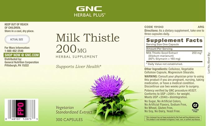 GNC Herbal Plus Milk Thistle 200mg 300 Count
