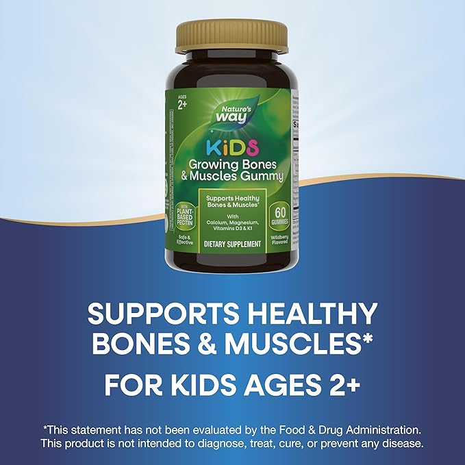 Nature's Way Kids Growing Bones & D3 & K1, Ages 2+, Wildberry 60 Gummies