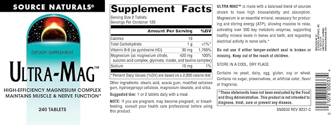 Source Naturals Ultra-Mag High-Efficiency Magnesium Complex 240 Tablets