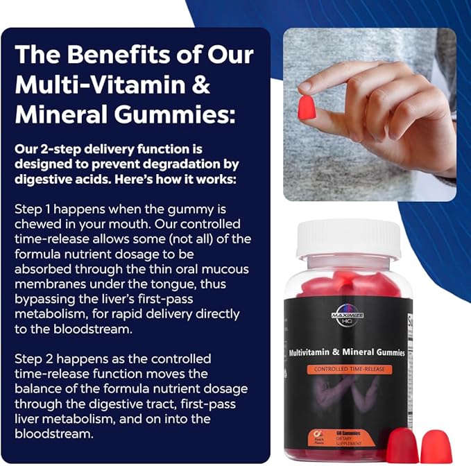 Multi-Vitamin & Mineral Gummies - All Essential Vitamins & Minerals - Time-Release Formula - Fruit Juice Extract - Gluten Free