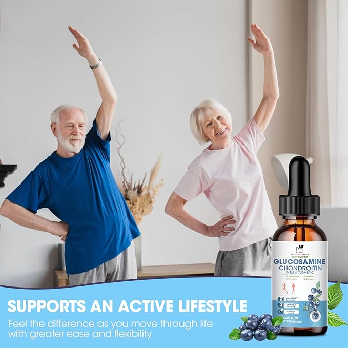 Glucosamine Chondroitin Liquid Drops with MSM Turmeric Boswellia Quercetin Bromelain-Vegan, Antioxidant Support for Back,Knee,Hands-Joint Support Supplement Healthy Joints, Mobility Cartilage