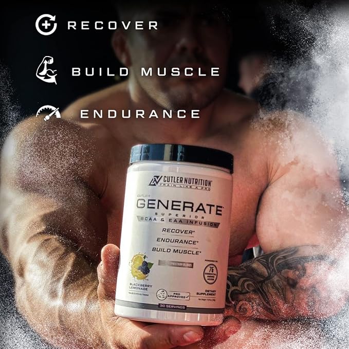 Cutler Nutrition Generate EAA and BCAA Powder: Best Branched Chain Amino Acids Supplement with Essential Amino Acids, 5g BCAAs, 2g EAAs for Lean Muscle Mass | Sour Rainbow Candy, 30 Servings