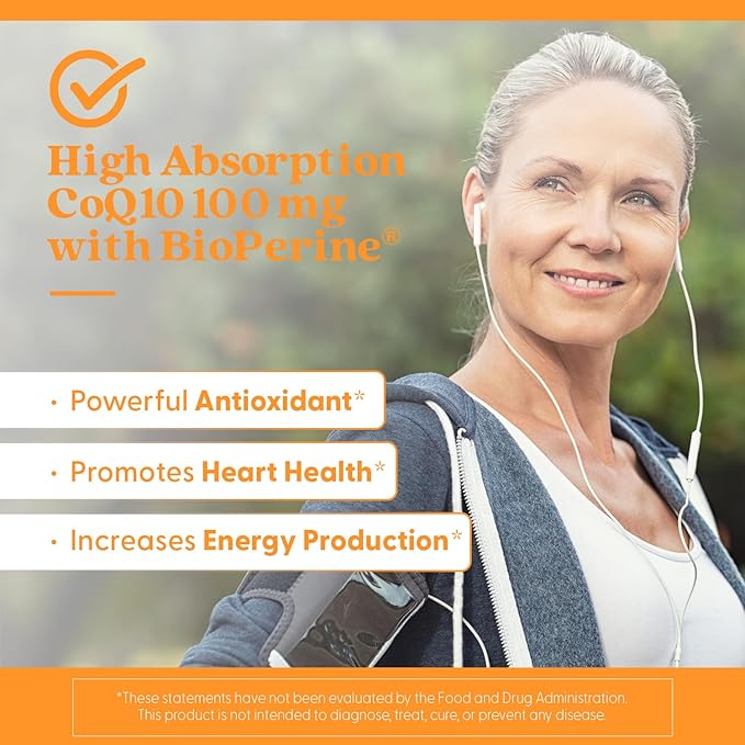 Doctor's Best High Absorption CoQ10 with Bioperine, Heart Health & Energy Production, Non-GMO, Gluten & Soy Free, Vegan, 100 Mg, 120 count