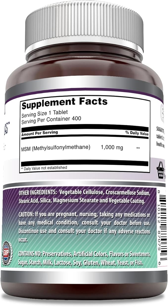 Amazing Formulas MSM (Methylsulfonylmethane) Supplement 1000 Mg 400 Tablets