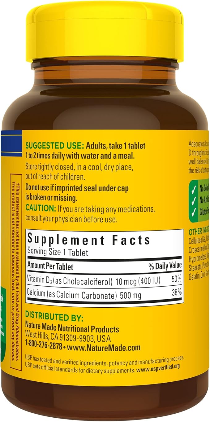 Nature Made Calcium 500 mg D3, Dietary 130 Tablets
