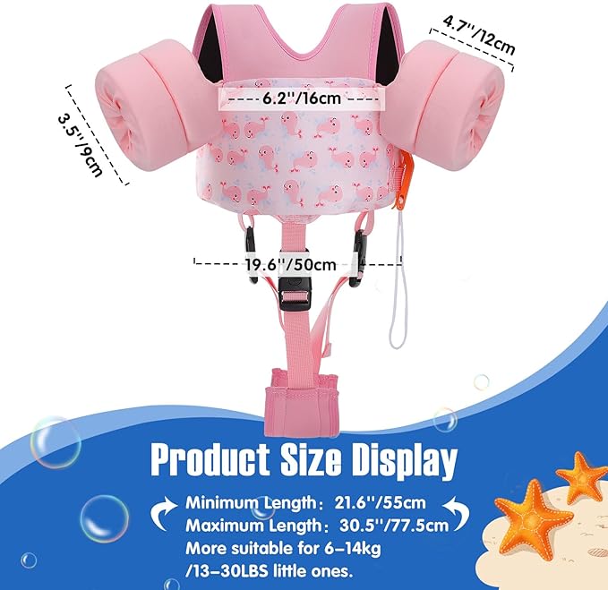 Moko Toddler Swim Vest for Kids, 20-50 lbs/22-66 lbs Clearance Swim Arm Band Cartoon Swimming Wings Pool Float Vests Sleeves Shoulder Straps Arm Floaties for Children Learn to Swim