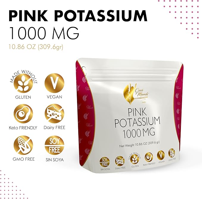 Pink Potassium Powder by Cocó March – Supports Heart Health, Muscle Function, and Bone Health. Gluten Free, Dairy Free, Non-GMO, Soy Free, Vegan, Keto Friendly – 10.86 oz (309.6 g)