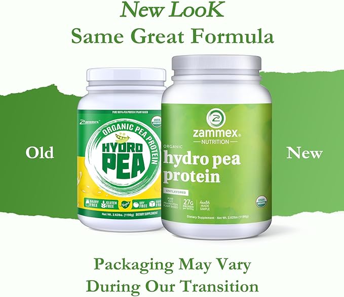 Zammex Organic Pea Protein Powder, 27g 100% Vegan 2.62lbs, Natural