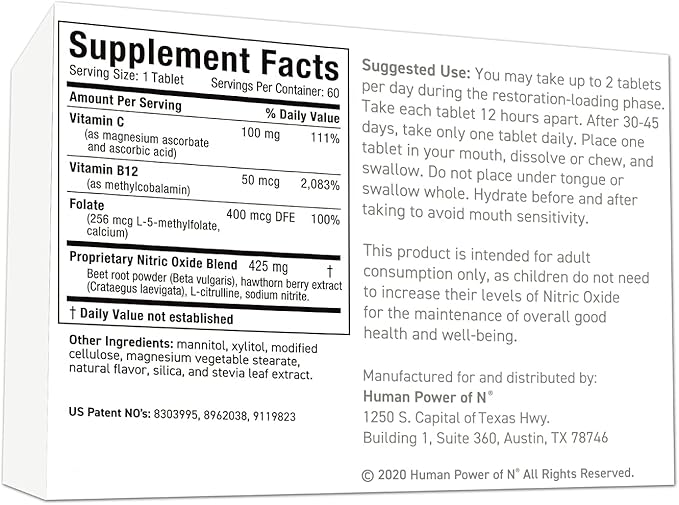 humanN Neo40 Professional - Daily Heart & Circulation Support - Methylfolate, Beet Root Powder, Hawthorn Berry, L-citrulline - 60 Dissolvable Tablets
