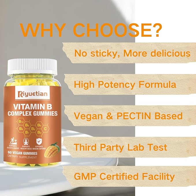 Vitamin B Complex Gummies with Biotin,Choline 60 Vegan