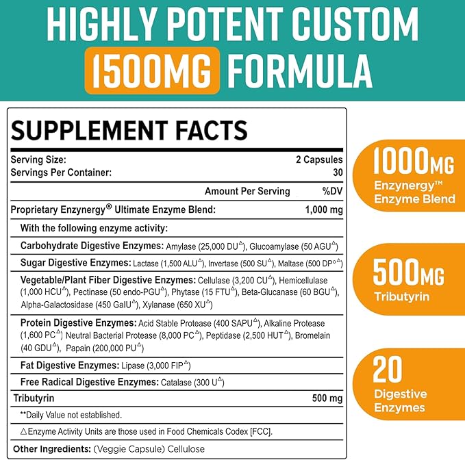 Digestive Enzymes 1000mg with Postbiotics, 20 240 Veggie