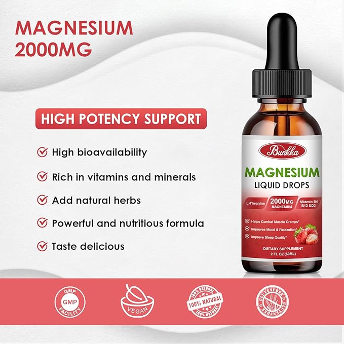 Magnesium Glycinate 500mg Drops, Liquid Magnesium 2 fl