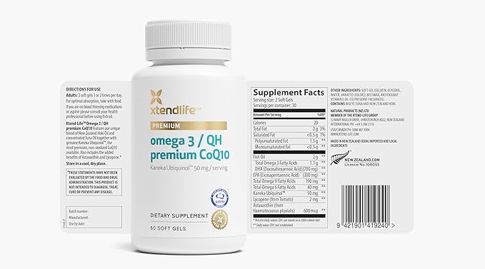 Xtendlife, Omega 3 QH Premium Fish CoQ10 Ubiquinol 60 Gluten
