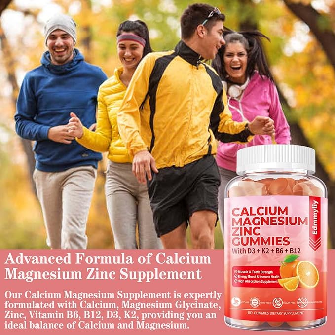 Sugar Free Calcium Magnesium Zinc Supplement D3 & B12 for (120 Counts)