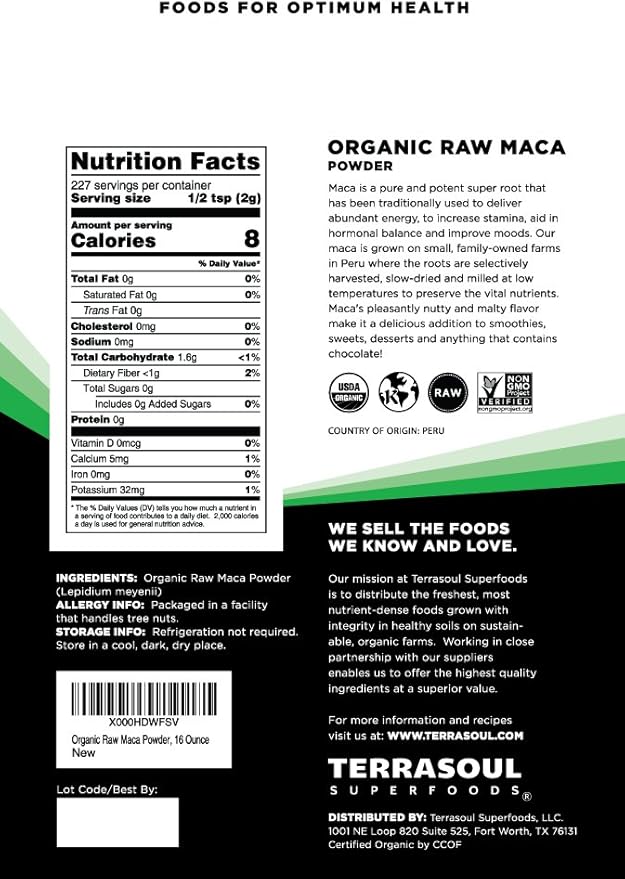 Terrasoul Superfoods Organic Raw Maca Powder, 1 Lb - Premium Quality, Supports Increased Stamina & Energy