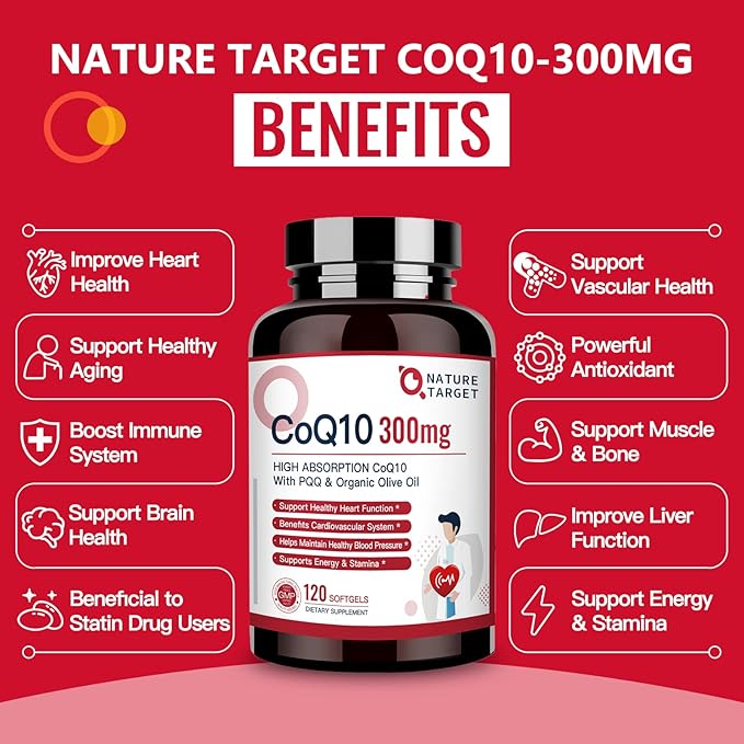 NATURE TARGET CoQ10-300mg-Softgels + PQQ with Organic-Olive-Oil Absorption-Coenzyme-Q10 - 120 Servings