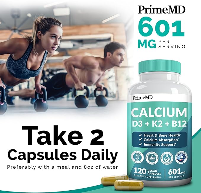 PrimeMD 4-in-1 Calcium Supplements for Women 600mg with D3 K2 K2 B12 B12 5000 5000 IU (120 count)