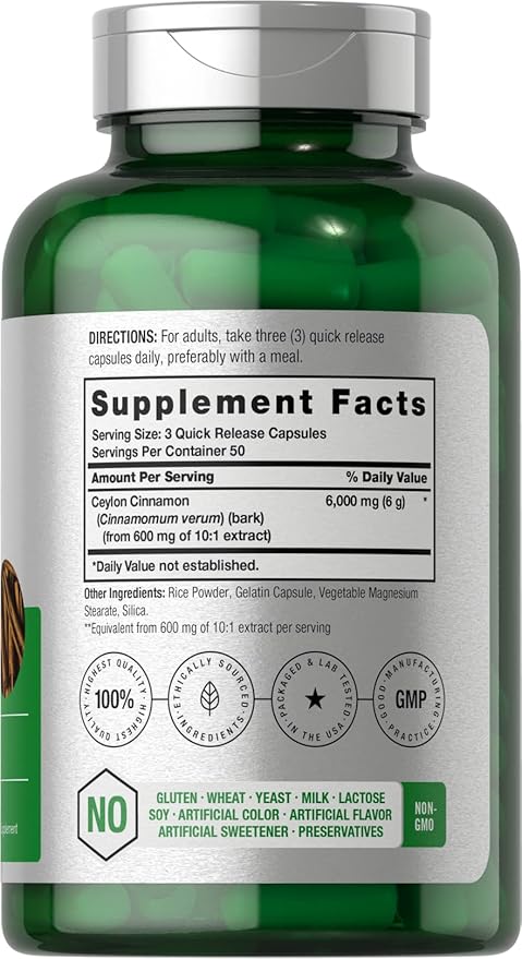 Horbaach Ceylon Cinnamon Capsules | 6000 mg | 150 Count | Non-GMO & Gluten Free Supplement