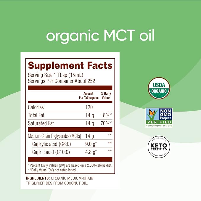 Nutiva Organic MCT Oil, 1 gallon, Unflavored for Coffee, Non-GMO made from Organic Coconuts, Keto Friendly, Best Oil Wellness Ketosis Supplement, 14g of C8 & C10 per serving