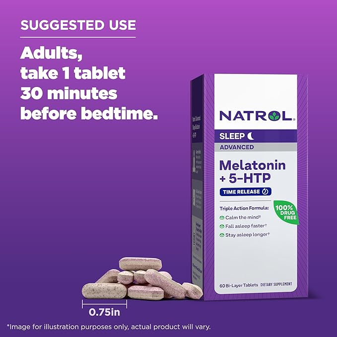 Natrol Advanced Sleep Melatonin + 5HTP, 6mg, Calming 60 Time-Release 60-Day Supply