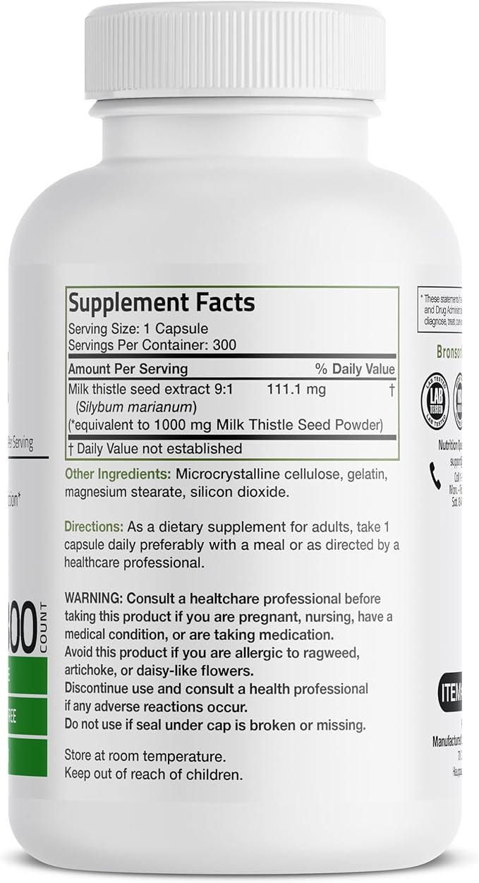 Bronson Milk Thistle 1000 MG Silybum 300 Capsules