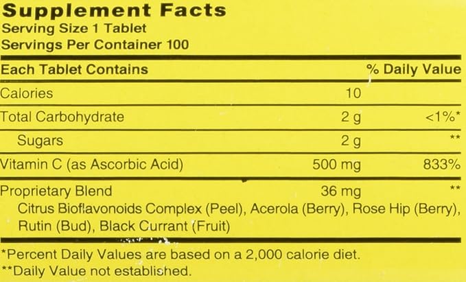 Nature's Blend Vitamin C Chewable Acerola, 500 mg 100 Tablets