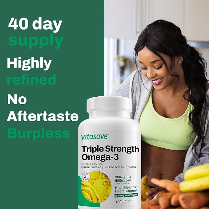 Omega-3 Fish Oil Supplement 3000mg Fish 900mg EPA, 600mg DHA 120 Softgels