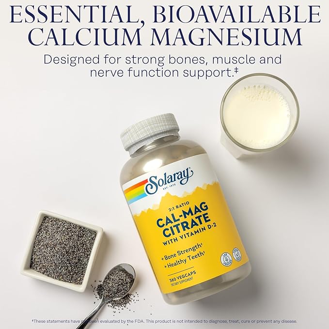 Solaray Calcium Magnesium Citrate 2:1 Ratio D2, Healthy 60 Serv, 360 VegCaps
