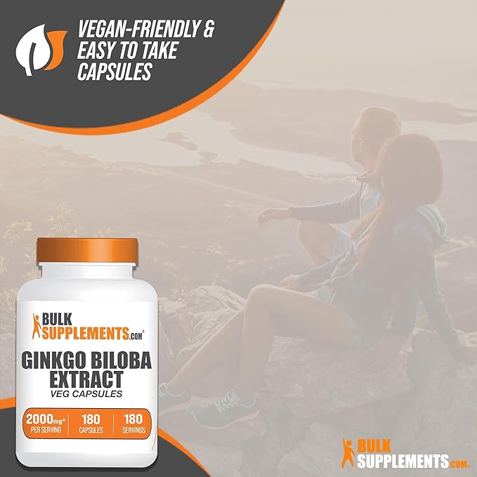 BulkSupplements.com Ginkgo Biloba Extract Capsules 2000mg, Ginkgo 1 Capsule 180 Veg
