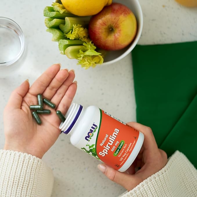 NOW Supplements, Natural Spirulina 500 mg B-12, and 120 Veg