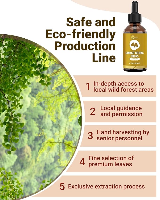 Ginkgo Biloba Liquid Extract 120ml, Organic 98% Absorption, 4 fl