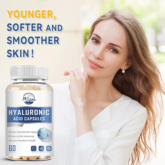 Hyaluronic Acid Supplements, 850mg High Bioavailable Hyaluronic Acid Capsules, Skin Hydration, Hair & Nails Support, 60 Softgels, 1 Pack