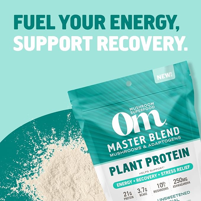 OM MUSHROOM SUPERFOOD Master Blend Mushroom Plant-Based Protein, 17.07 oz, 16 Servings Unsweetened Original