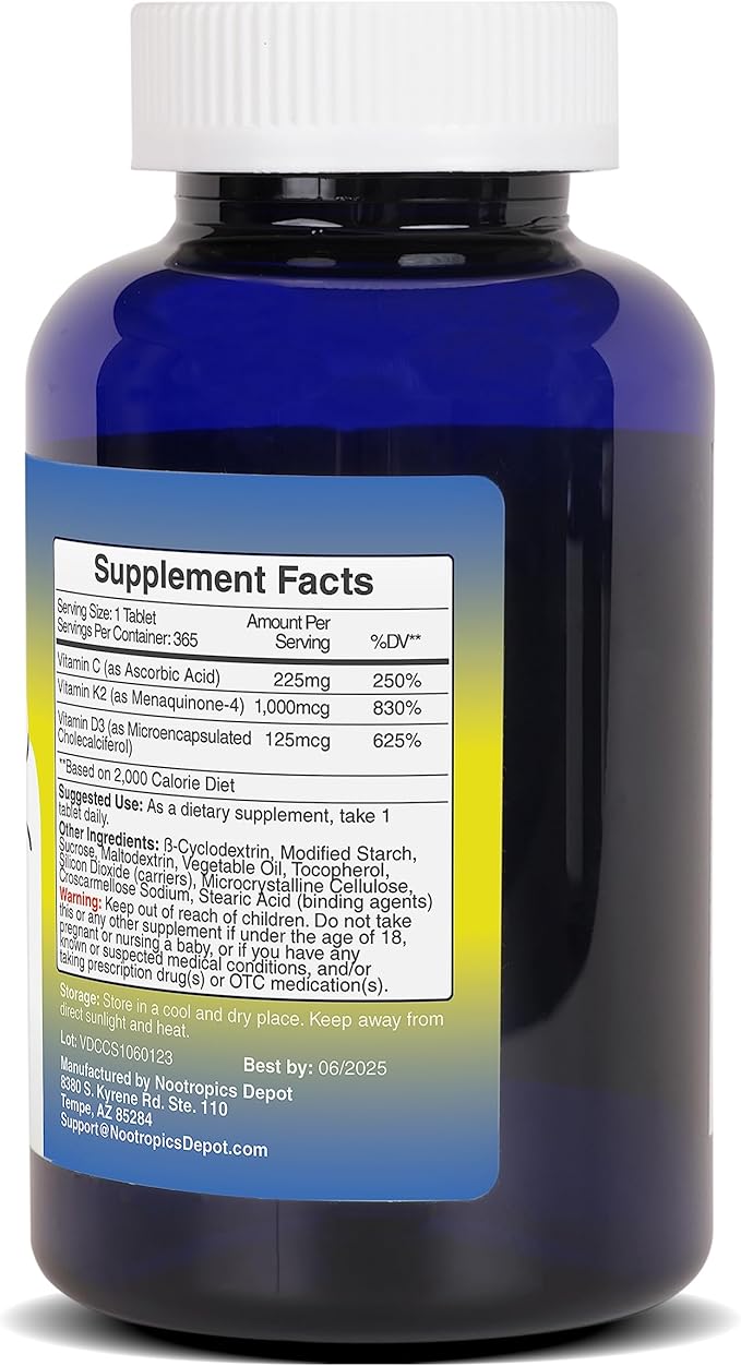 Nootropics Depot Vitamin D3 + K2 365 Count Menaquinone-4 (MK-4) (MK-4) |