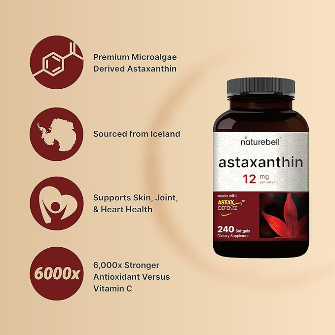 NatureBell Astaxanthin 12mg, 240 Softgels, Made 4 Month