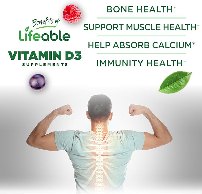 Lifeable Vitamin D3 10000IU | Great Tasting Bone Strength Supplements | Vitamin D3 Gummies for Bone Health | Vitamin D Gummies for Adults, Men, Women | 90 Gummies