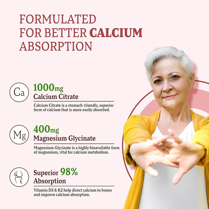 Calcium Gummies for Women Men, Calcium Magnesium Zinc with Vitamin D3 & K2, Calcium Magnesium Supplement for Bones Muscles and Joints, Grape Flavor - 60 Count